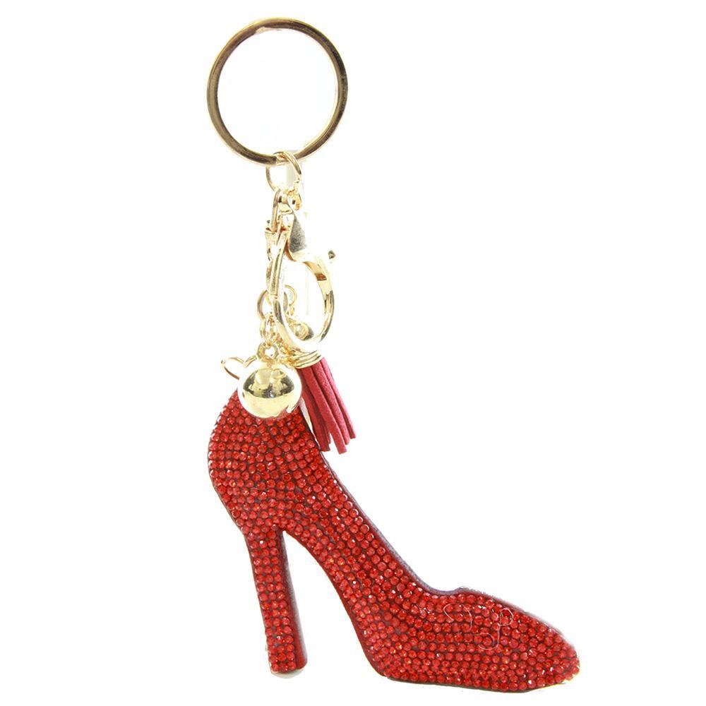 Rhinestone Red High Heel Keychain Bag Charm With Tassel